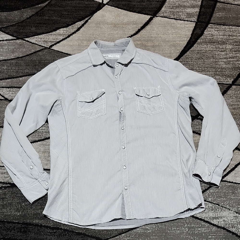 BKE ATHLETIC-FIT LIGHT GRAY PEARL MARBLE SNAP-BUTTON DOWN SHIRT
